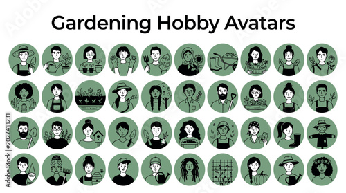 Modern Garden Hobby Avatar Icons A Versatile Vector Set for Creative Design