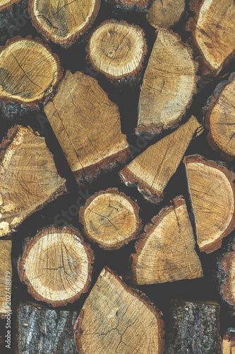 Dry chopped oak firewood. Background