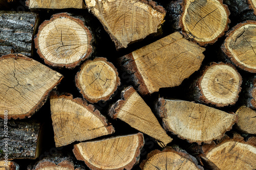 Dry chopped oak firewood. Background