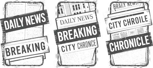 Photography Three newspaper headlines daily news breaking city chronicle in vintage style