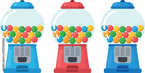 Quadro su tela Gumball machine illustration set, generic colorful candy ball dispensers in full partial and empty variations for playful design