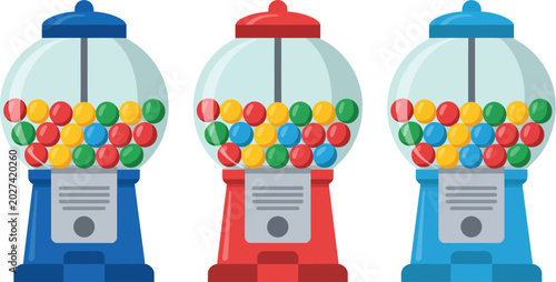 Bild auf Leinwand Gumball machine icons set, generic colorful candy ball dispensers in full partial and empty variations for fun retro design