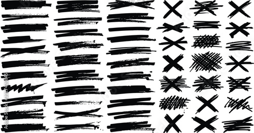 Quadro su tela Sketchy correction strikes and grunge felt tip pen underline texture bundle vector, hand drawn marker brush stroke line pack