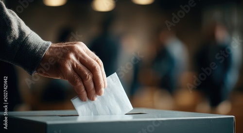 Hand places ballot into voting box, democratic participation