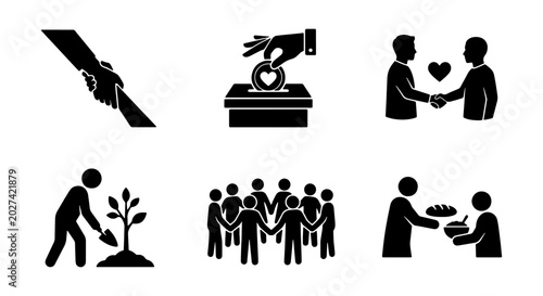 Tableau sur toile Charity Icons: Helping Hand, Donation, Community, Planting, Support, Giving