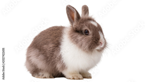 фотографія Fluffy brown and white dwarf rabbit sitting, isolated on transparent background