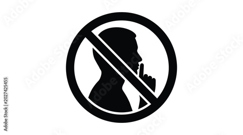 Canvastavla Silent person silhouette with prohibition sign black and white silhouette