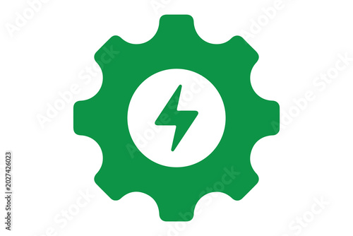 Sustainable Green Energy Gear Icon - Industrial Power Optimization and Renewable Electricity Symbol