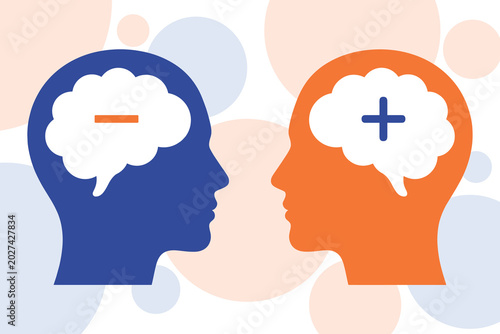 Cuadro en lienzo Mental Health Positive and Negative Thinking Concept Illustration with Human Pro