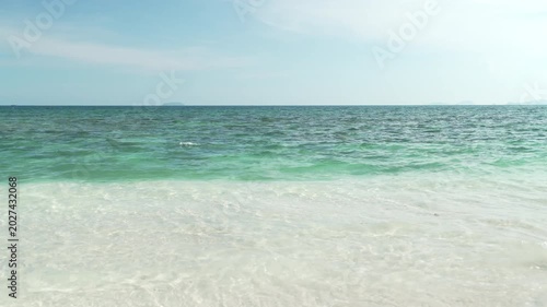 Serene Tropical Beach Scene with Gentle Waves and Clear Sky Experience Oceans Beauty with Sandy Shoreline and Turquoise Water
