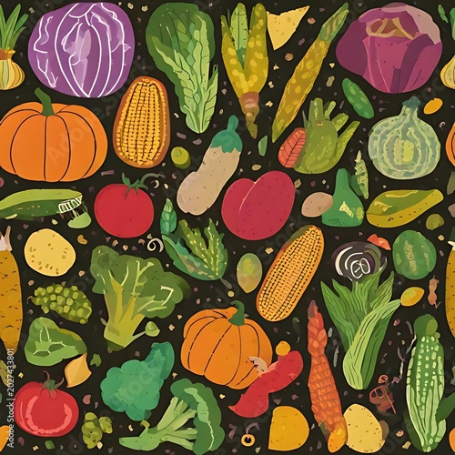 Vibrant, diverse assortment of fresh, colorful vegetables on black