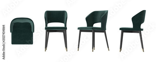 Schilderij op canvas Elegant dark green velvet dining chair with modern black legs and gold accents