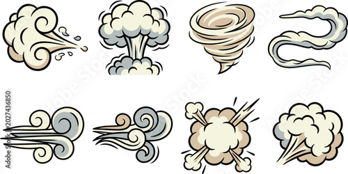 Bild auf Leinwand Comic smoke cloud and wind effect vector set collection featuring cartoon explos