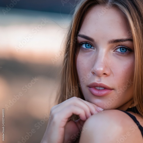 Woman With Blue Eyes Interacting With the Camera Outdoors in Natural Light