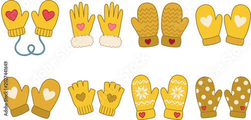 Foto Yellow winter mittens and gloves vector set collection featuring cozy knit glove
