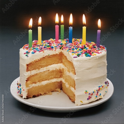 Birthday Cake With Candles and Sprinkles Ready for Celebration