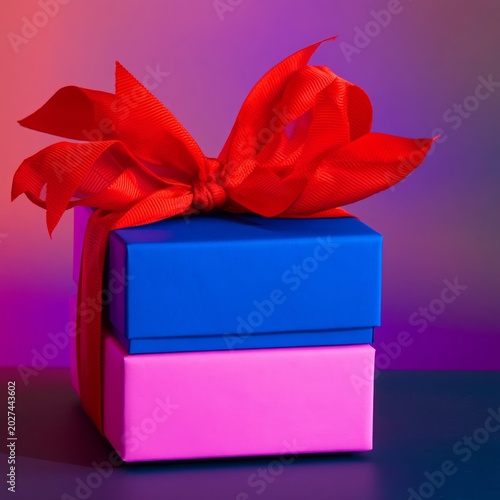 Colorful Gift Boxes With Ribbons Placed on a Table With a Vibrant Background