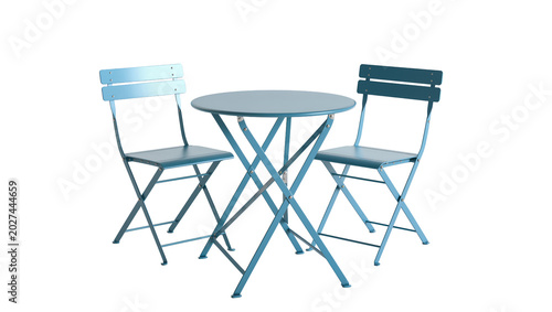 Cuadro en lienzo Blue metal bistro table and chairs set folded for storage, isolated on transpare