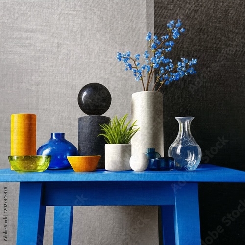 Bright Table Arrangement With Vases and Decorative Items in a Modern Setting