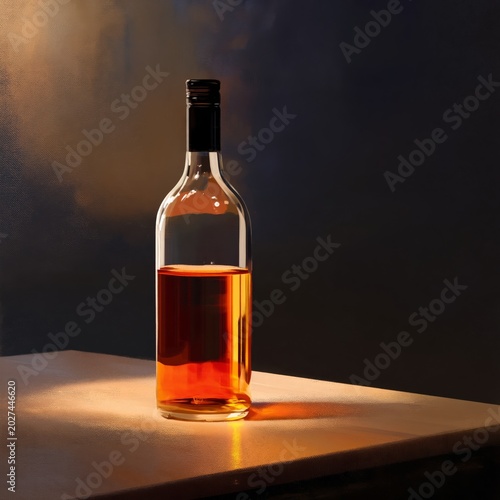 Light Shines on a Water Bottle on a Table With a Colorful Background