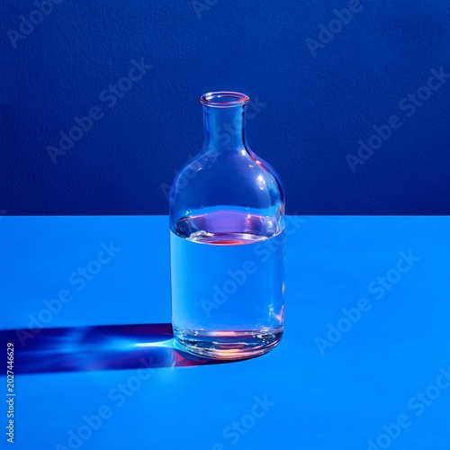 Clear Glass Bottle With Water on Blue Surface With Gradient Light During Dayt...