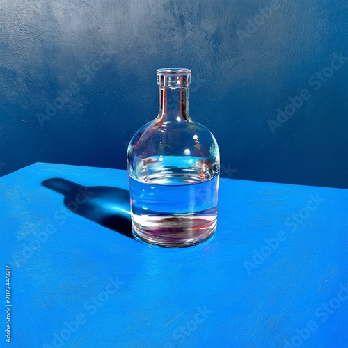 Clear Glass Bottle With Water on Blue Surface With Gradient Light During Dayt...