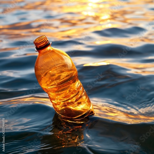 Bottle Floating on Water Under a Cloudy Sky at Night With Moonlight Reflection