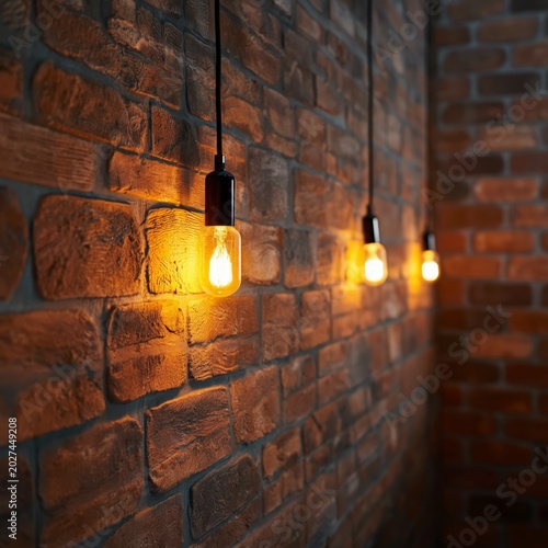 Warm Lights Shining on a Brick Wall During Evening Hours in an Outdoor Setting