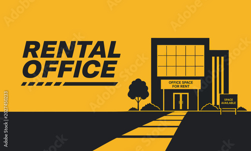 Tableau sur toile Office Space Rental - Modern Building with Yellow Background and Pathway