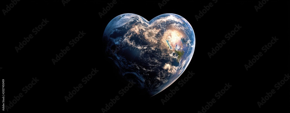 Fototapeta premium The Earth shaped like a heart floating in space symbolizing love and unity