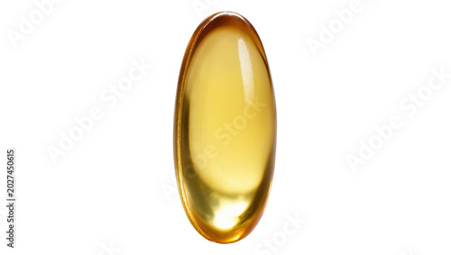 Schilderij op canvas Single oval yellow liquid capsule, isolated on transparent background