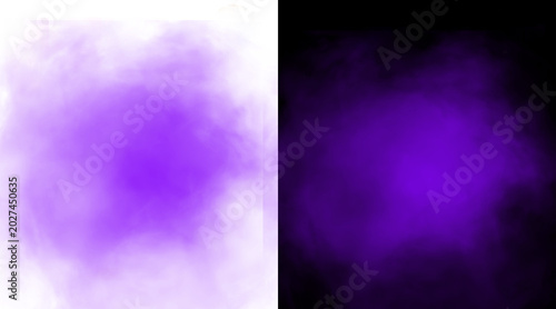 Obraz na plátne Purple smoke cloud explosion on black and white background, ethereal violet mist