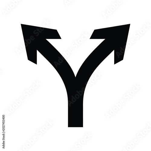 Black silhouette of two diverging arrows pointing left and right isolated on transparent background vector illustration.
