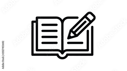 Open notebook with writing pen icon isolated on transparent background flat style vector illustration for educational concepts.