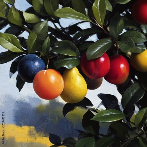Fruit Trees Bear Cherries, Apricots, and Blackberries in Sunny Orchard Setting