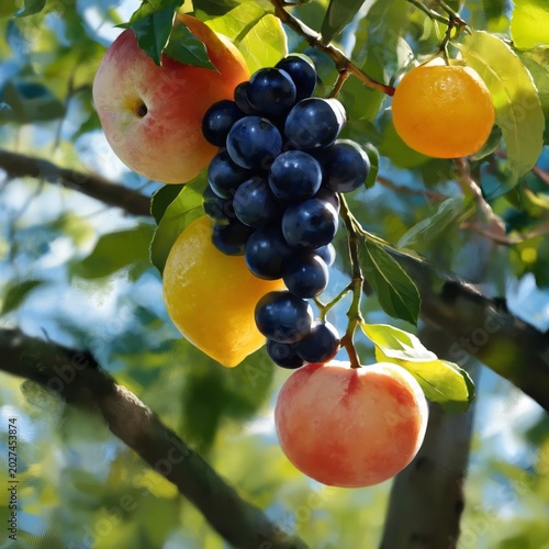 Fruit Hanging From Branches in an Orchard During Sunny Daylight Hours