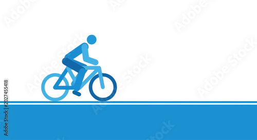 Fotografia Stylized blue cyclist on a road, minimalist design, active lifestyle concept