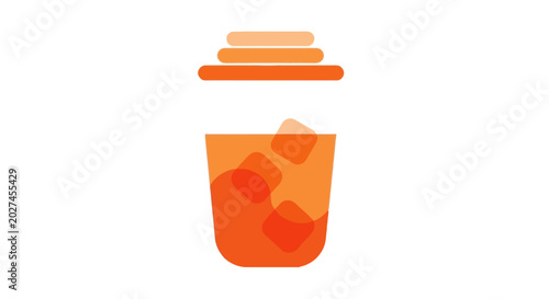 Принти на полотні Refreshing Orange Drink with Ice Cubes in a Glass, Minimalist Flat Design