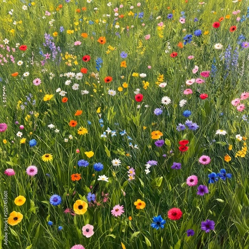 Colorful Wildflowers in a Field During Daytime With Bright Petals and Green L...