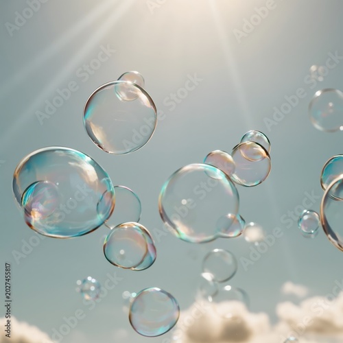 Bubbles Floating Over Trees in a Clear Sky During the Day