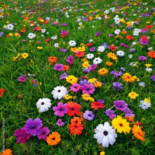 Colorful Flowers Cover a Green Field During Spring in Daylight