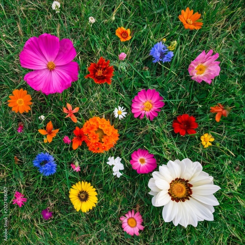 Colorful Flowers Bloom Under Snow in Winter Garden Scene Near Home in Bright ...