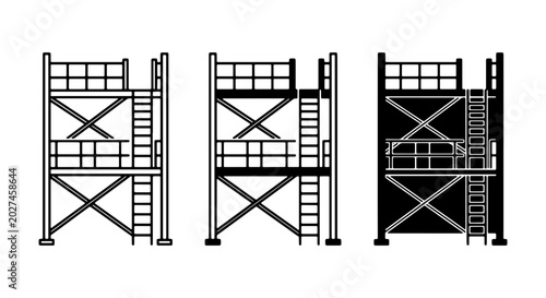 Foto Scaffolding Tower Icons, Construction Platform Set, Industrial Structure Vector