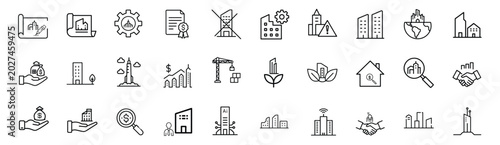 Fotografía Urban architecture financial development web line icons set draft blueprint layo