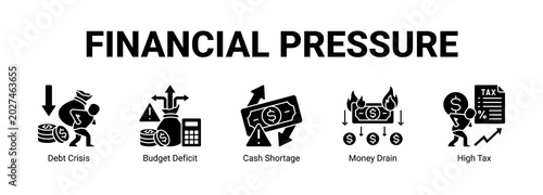 Photos Financial Pressure web banner icon concept, with Debt Crisis, Budget Deficit, Cash Shortage, Money Drain