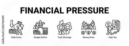 Quadro su tela Financial Pressure web banner icon concept, with Debt Crisis, Budget Deficit, Cash Shortage, Money Drain