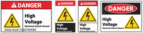 Fotografi Collection of danger warning signs with high voltage and electrical shock hazard