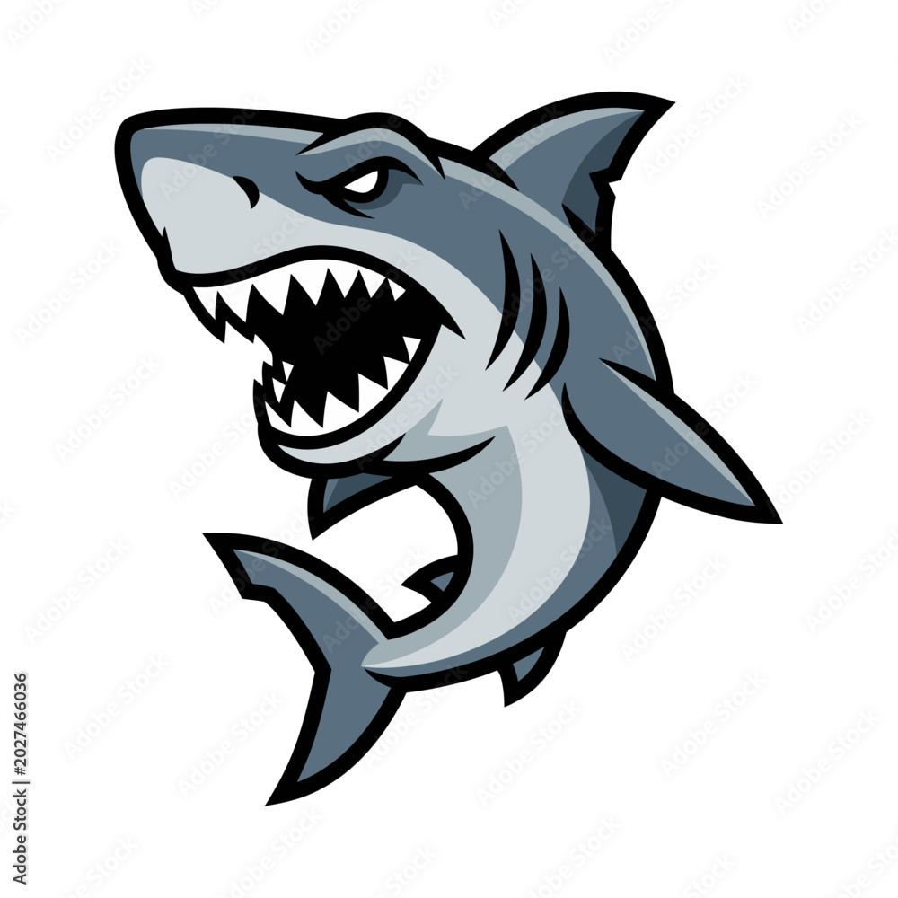 Fototapeta premium Aggressive shark mascot design for sports team emblem