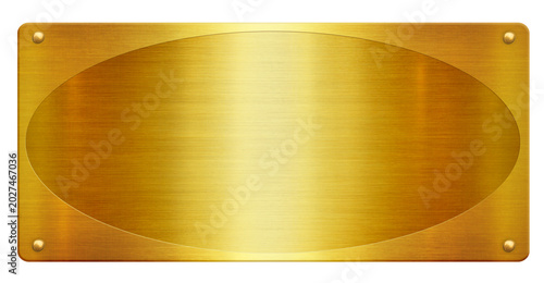 Gold metal plate with space for your text isolated on white background 3D illustration.