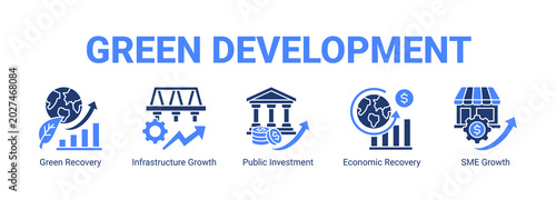 Foto Green Development web banner icon concept, with Green Recovery, Infrastructure Growth, Public Investment, Economic Recovery